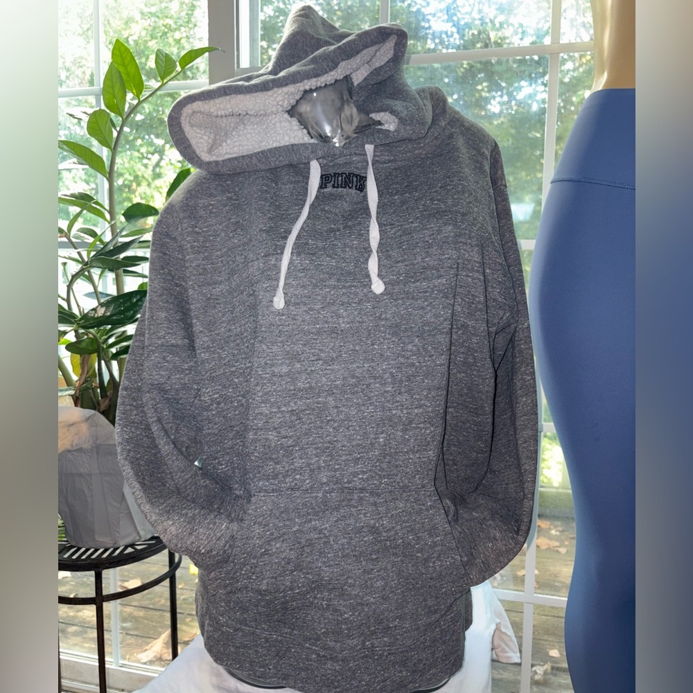 VS PINK Charcoal Camo- Fleece Hoodie-Pullover with front Pocket